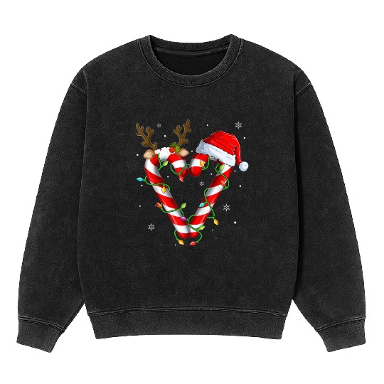 Candy Cane Crew Santa Christmas Lights Xmas Kids Mineral Wash Sweatshirts