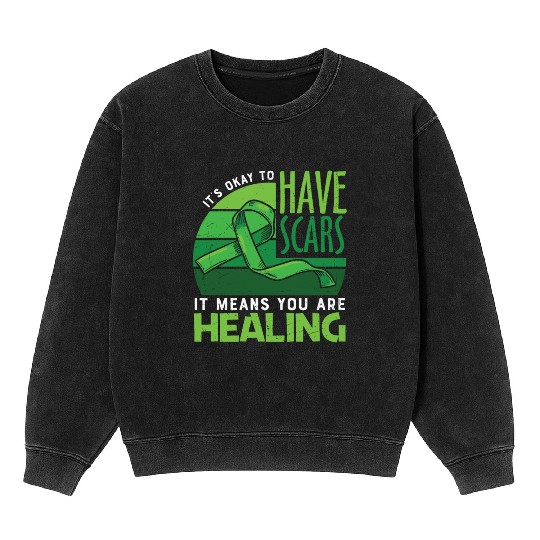 Green Ribbon Mental Health Awareness Mineral Wash Sweatshirts