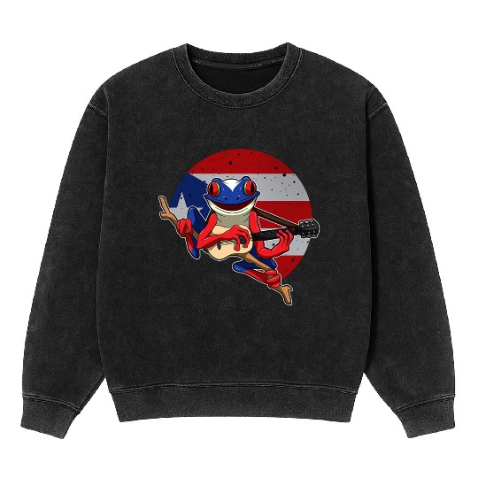 Guitar Playing Coqui Frog Puerto Rico Animal Mineral Wash Sweatshirts