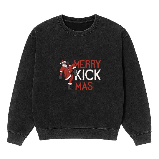 Santa Claus Martial Arts Merry Kickmas Martial Mineral Wash Sweatshirts