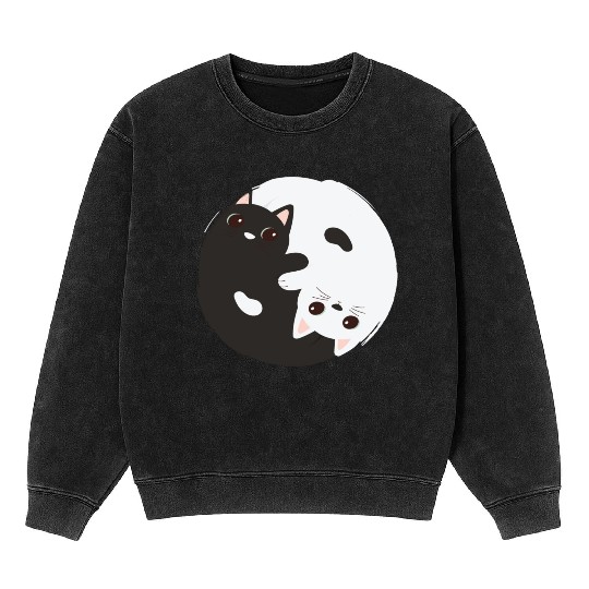ying yang cat Mineral Wash Sweatshirts
