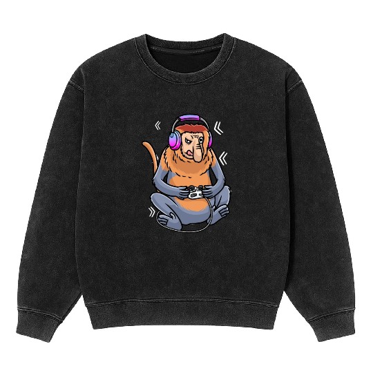 Proboscis Monkey Video Game Gaming Gamer Mineral Wash Sweatshirts