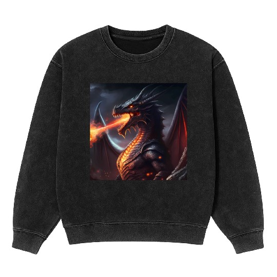Dark Fantasy fire breathing dragon version 2 Mineral Wash Sweatshirts