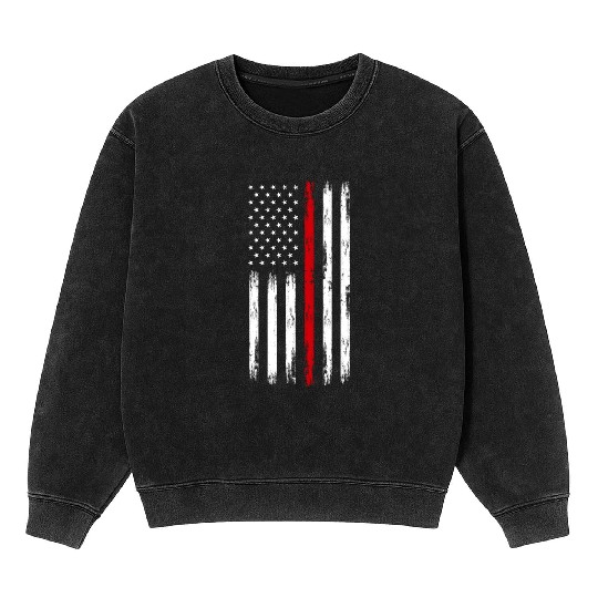 Thin Red Line Firefighter American Flag Mineral Wash Sweatshirts