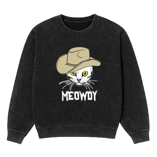 Meowdy Funny Cat Cowboy Hat Design Mineral Wash Sweatshirts