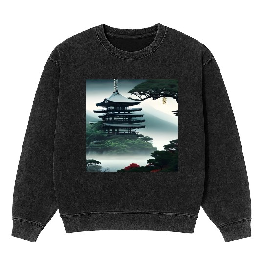Japanese temple on the hill Mineral Wash Sweatshirts