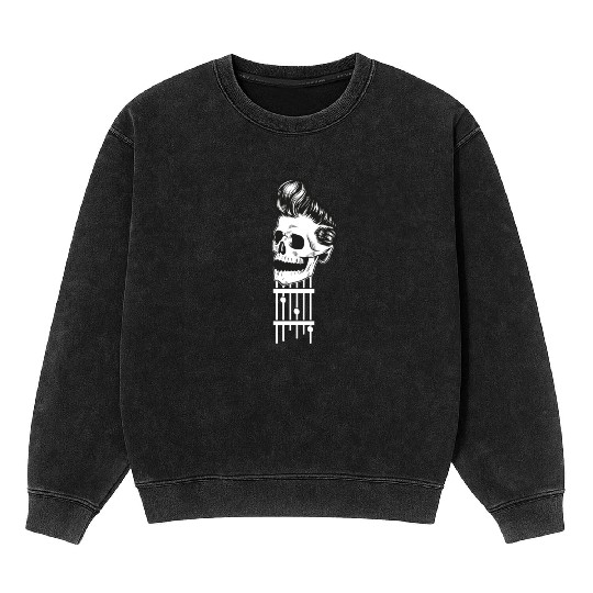 Rock N Roll Skeleton Head -Sweet Rock On Guitar Mineral Wash Sweatshirts