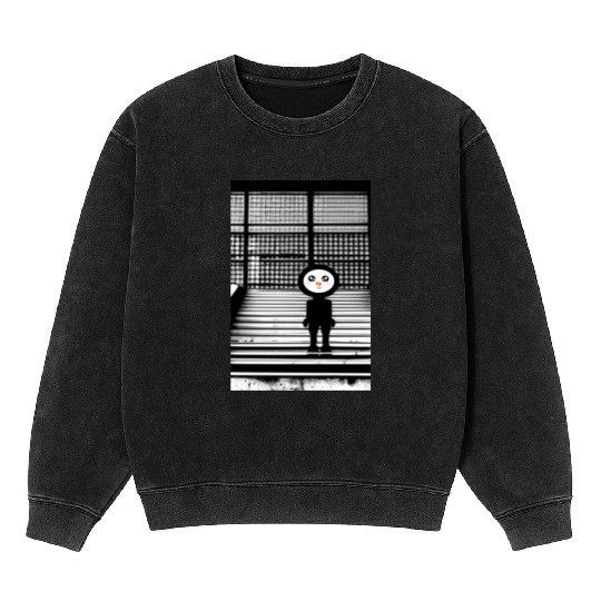 Kawaii Happy Snowman in Mineral Wash Sweatshirts Standing on Steps