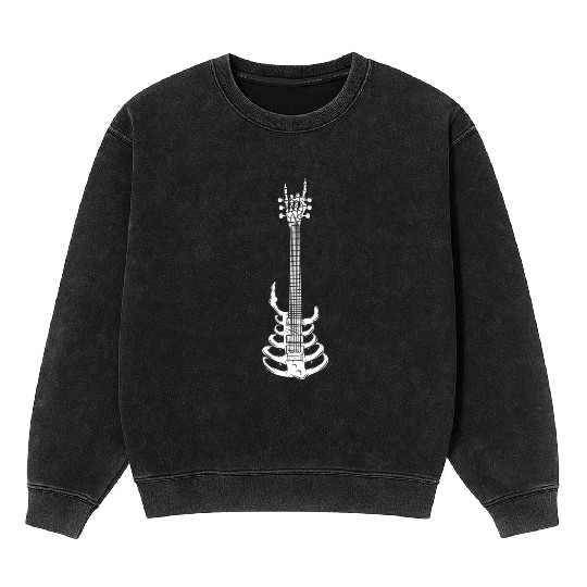 Rock & Roll Skeleton Guitar Music Lover Rockstar Mineral Wash Sweatshirts