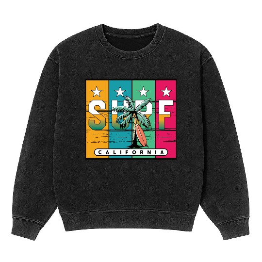 Surfing Cali Beaches Surf California Palm Tree Mineral Wash Sweatshirts