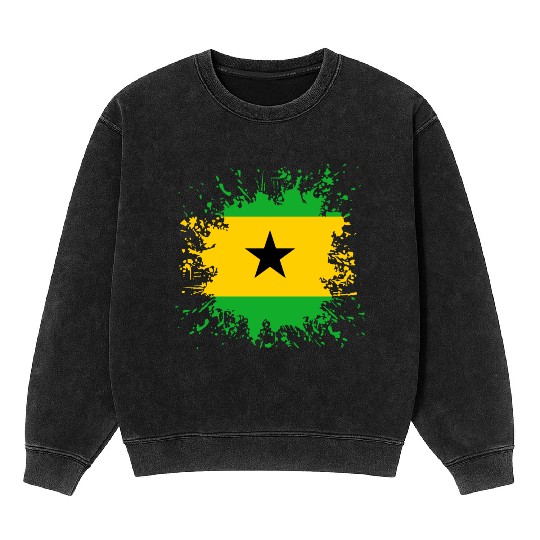 Sao Tome And Principe Flag Paint Splatter Mineral Wash Sweatshirts
