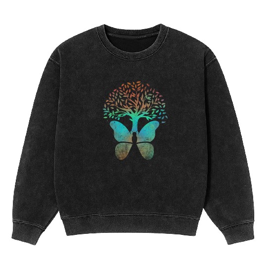 Butterfly Tree Beautiful Animal Butterflies Tree Mineral Wash Sweatshirts