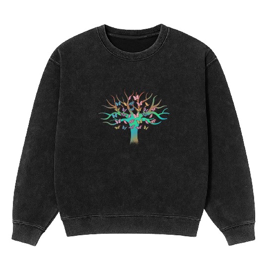 Butterfly Tree Beautiful Animal Butterflies Tree Mineral Wash Sweatshirts