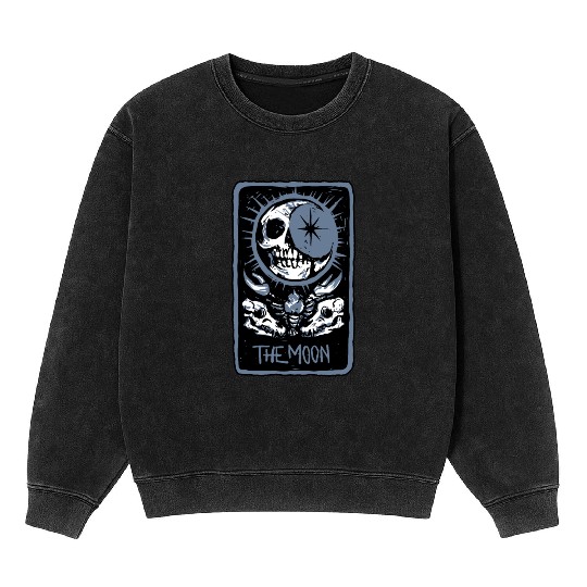 The Moon Skeleton Skull Tarot Card Mineral Wash Sweatshirts