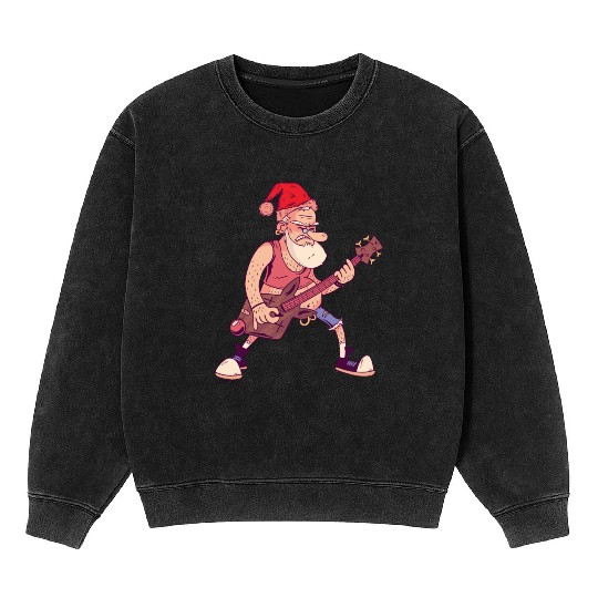 Bass Guitar Player Santa Claus Bass Guitarist Sant Mineral Wash Sweatshirts