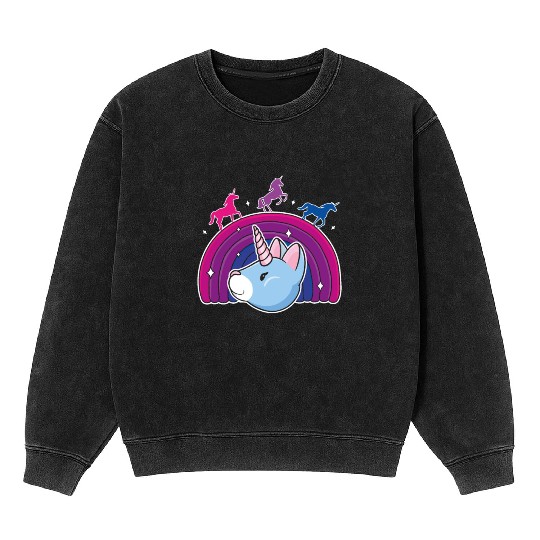 Kawaii Bisexual Pride Unicorn Bi Rainbow Mineral Wash Sweatshirts