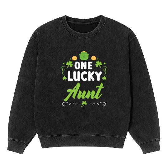 One Lucky Aunt Irish Shenanigan St. Patricks Day Mineral Wash Sweatshirts