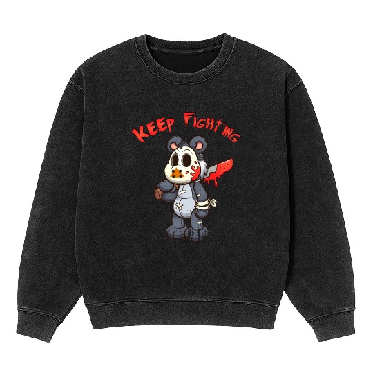 Keep Fighting Teddys Horror Halloween Mineral Wash Sweatshirts