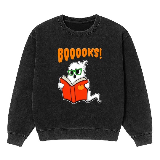 Funny Teacher Halloween Ghost Books Reading Mineral Wash Sweatshirts