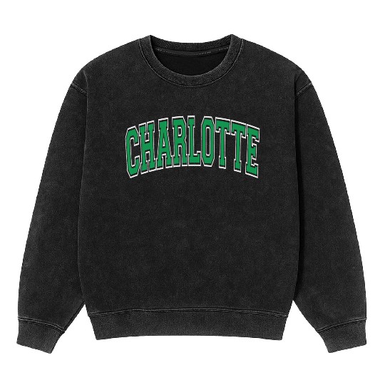 Charlotte Varsity Style Green Text Mineral Wash Sweatshirts