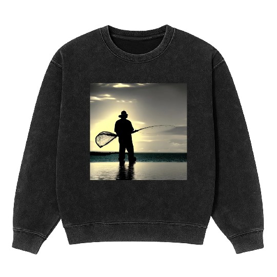 Fishing fish lifestyle fisherman with fishing rod Mineral Wash Sweatshirts