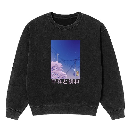 Night Stars Sky Japanese Vaporwave Cherry Blossom Mineral Wash Sweatshirts