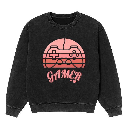 Pink Retro Gamer Valentine Day Mineral Wash Sweatshirts