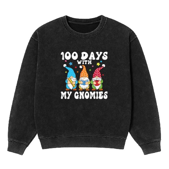 100 Days With My Gnomies School Gift For Teacher Mineral Wash Sweatshirts