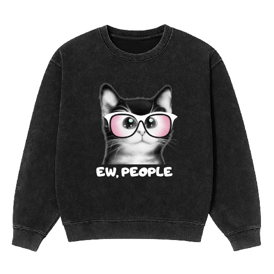 EW PEOPLE, Funny Cat Wearing Pink Sunglasses Mineral Wash Sweatshirts