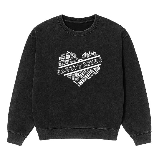 Sagittarius Heart Word Cloud Doodle Astrology Zodi Mineral Wash Sweatshirts