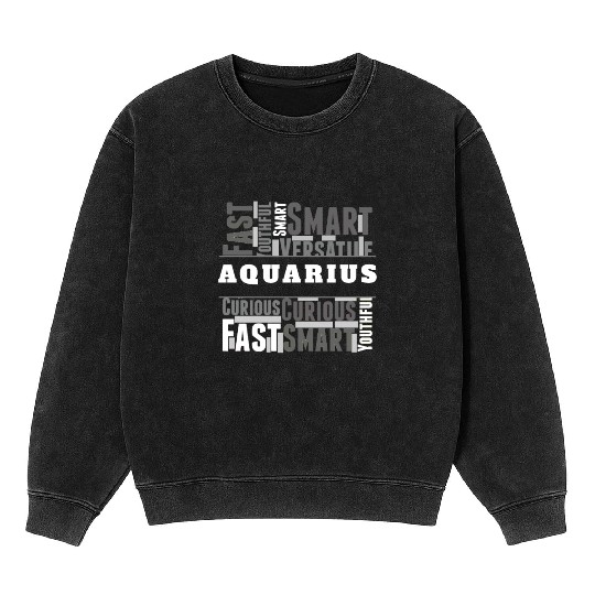 Aquarius Zodiac Star Sign Word Cloud Square Monoch Mineral Wash Sweatshirts