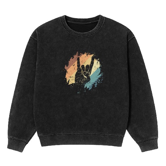 Heavy Metal Hand Sign Music Band Genre Mineral Wash Sweatshirts