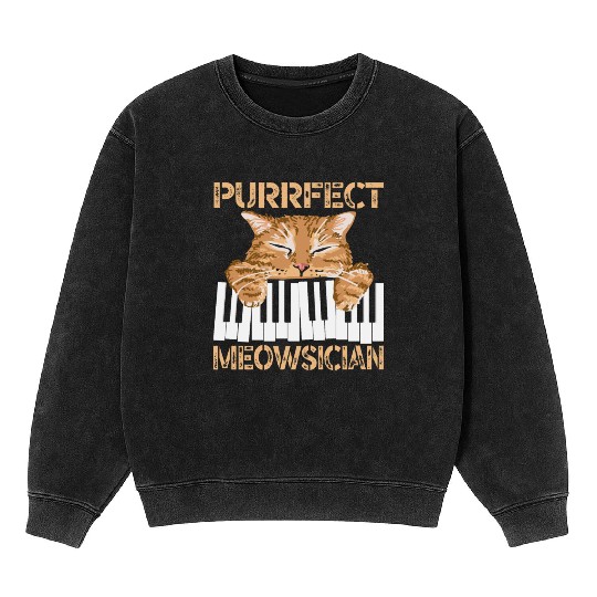 Purrfect Musician Pianist Piano Cat Musical Music Mineral Wash Sweatshirts