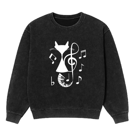 Piano Cat Musician Musical Instrument Pianist Mineral Wash Sweatshirts