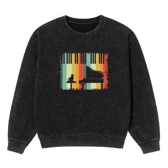 Piano Cat Musician Musical Instrument Pianist Mineral Wash Sweatshirts