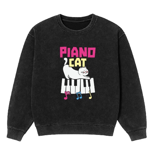 Piano Cat Musician Musical Instrument Pianist Mineral Wash Sweatshirts