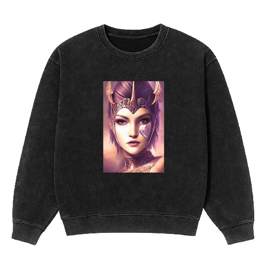 Warrior princess wearing gothic plate dark fantasy Mineral Wash Sweatshirts