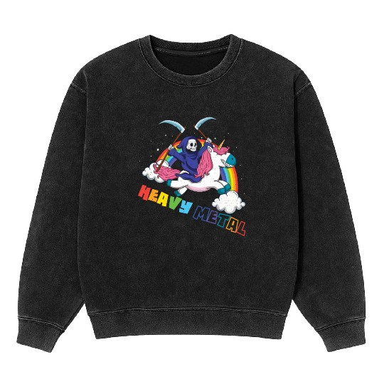 Metal Heavy Unicorn Skeleton Rocker Rock Heavy Mineral Wash Sweatshirts