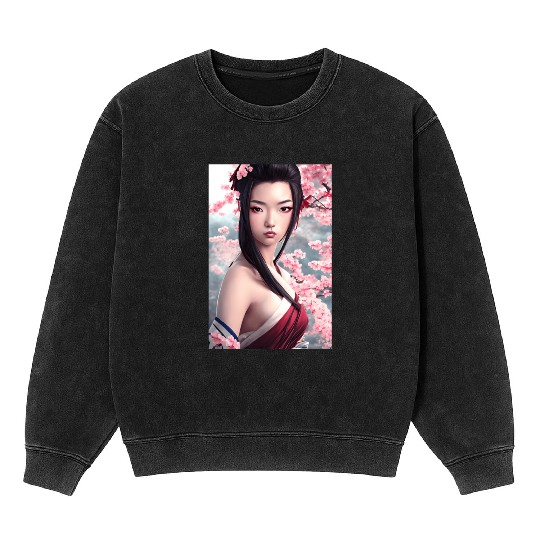 japanese geisha woman Japan wallart sakura pink Mineral Wash Sweatshirts