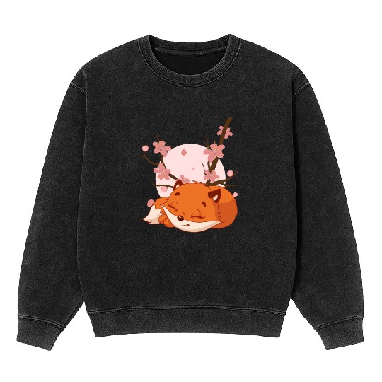 Japanese Fox Cherry blossom Flower sakura kawaii Mineral Wash Sweatshirts