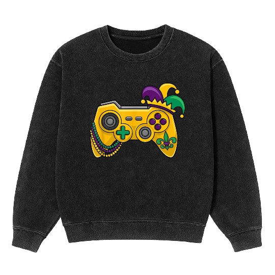 Mardi Gras Video Game Controller Jester Hat Kids B Mineral Wash Sweatshirts