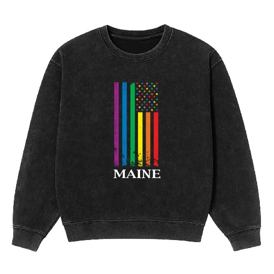 Maine Pride Month Pride Flag LGBT Community LGBTQ Mineral Wash Sweatshirts