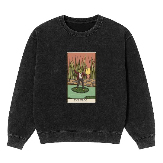 Cottagecore Frog Tarot Card "The FROG" for a Tarot Mineral Wash Sweatshirts