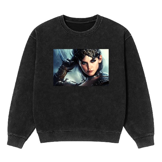 Warrior princess wearing gothic plate fantasy art Mineral Wash Sweatshirts