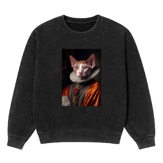 Cornish Rex Prince Cat Breed Portrait Royal Renais Mineral Wash Sweatshirts