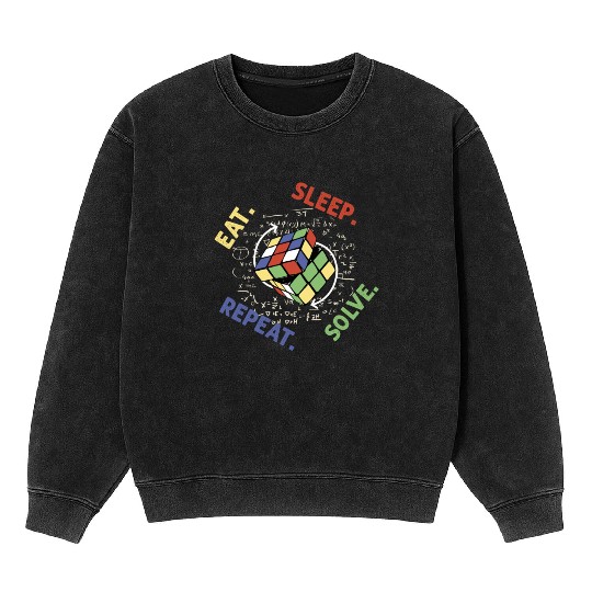 Eat Sleep Solve Repeat Math Speed Cubing Genie Mineral Wash Sweatshirts