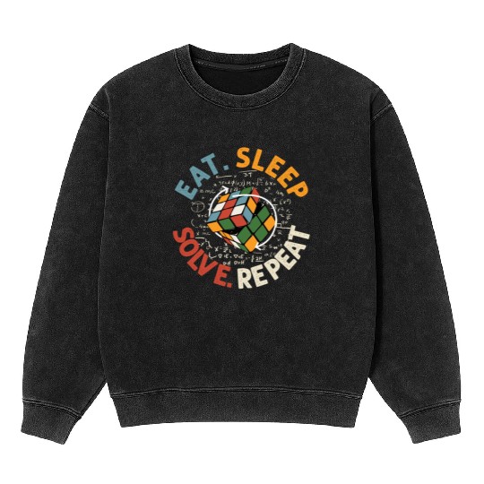 Eat Sleep Solve Repeat Math Speed Cubing Genie Mineral Wash Sweatshirts