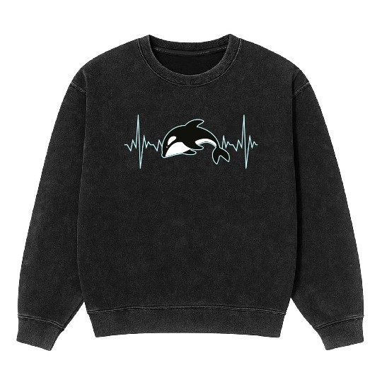 Orca Whale Heartbeat Mineral Wash Sweatshirts
