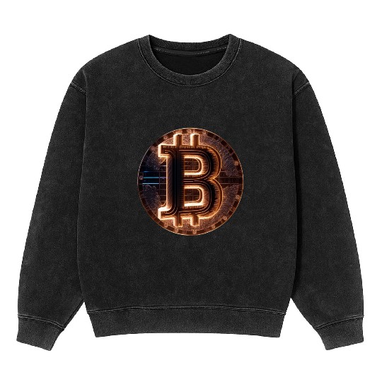 Bitcoin Gold logo Fire futuristic neon light Mineral Wash Sweatshirts
