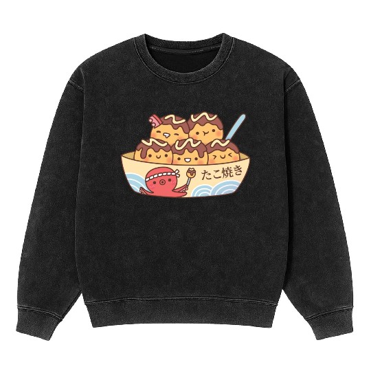Kawaii Japanese Food Takoyaki Octopus Balls Mineral Wash Sweatshirts